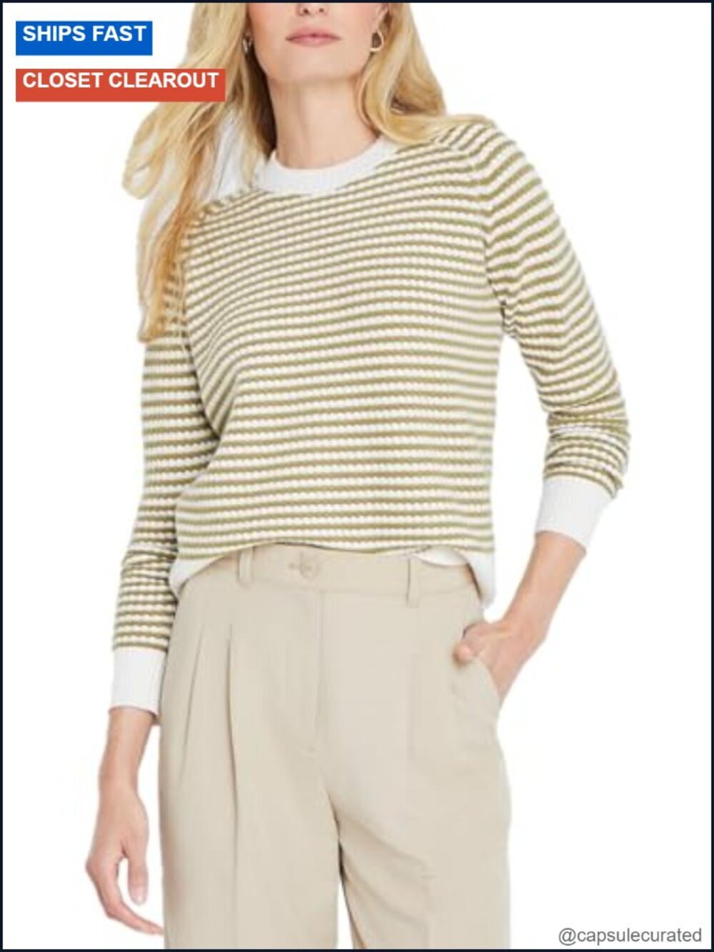Cashmere Stitch Striped Crewneck Sweater Pullover